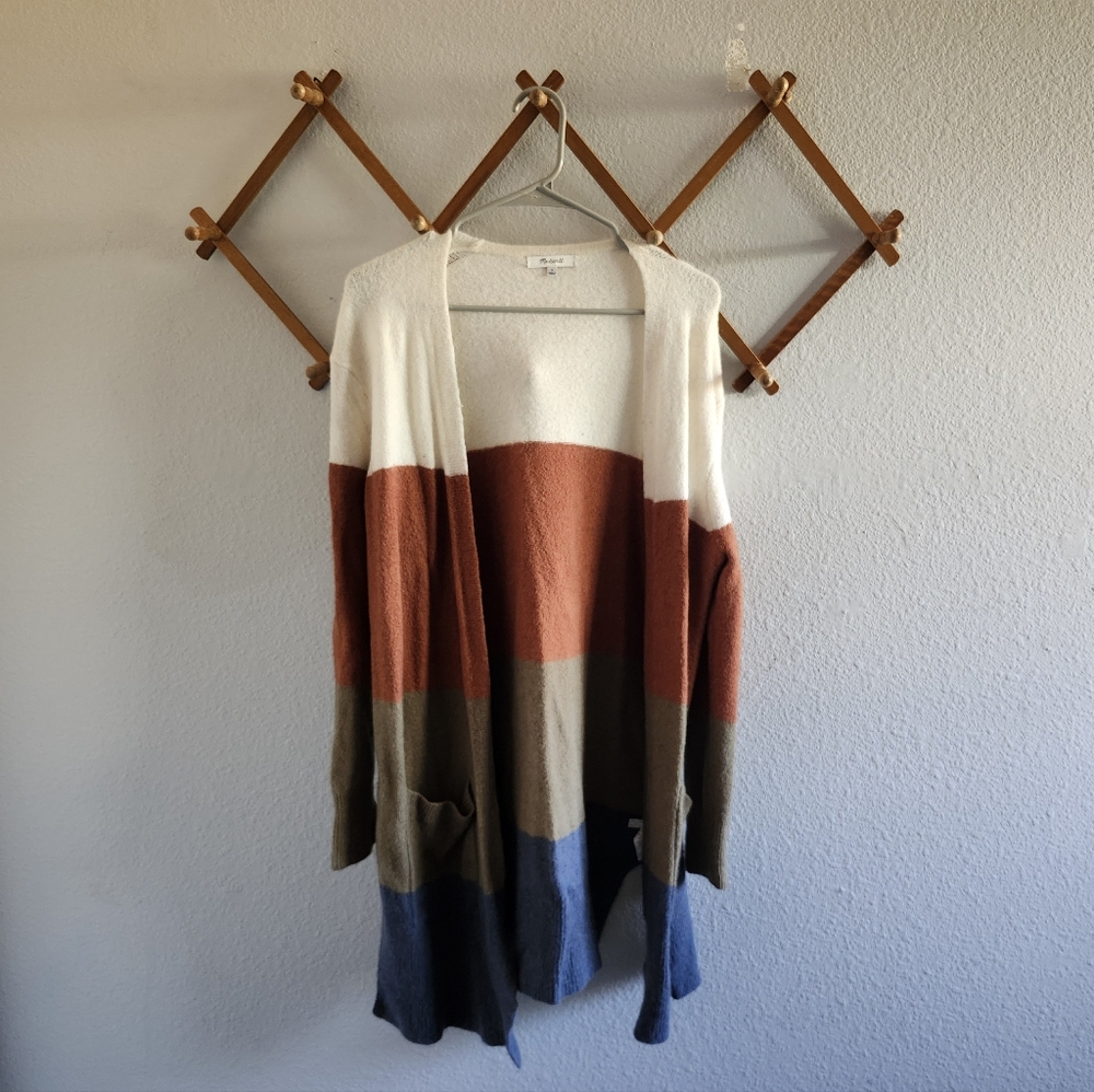Madewell Earthy Color Blocked Long Cardigan Sweater